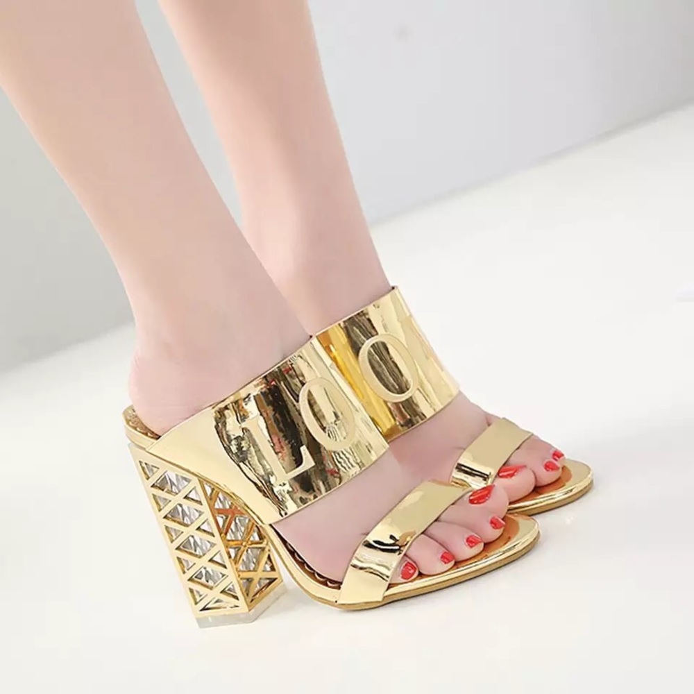 Gold caged heel pumps
